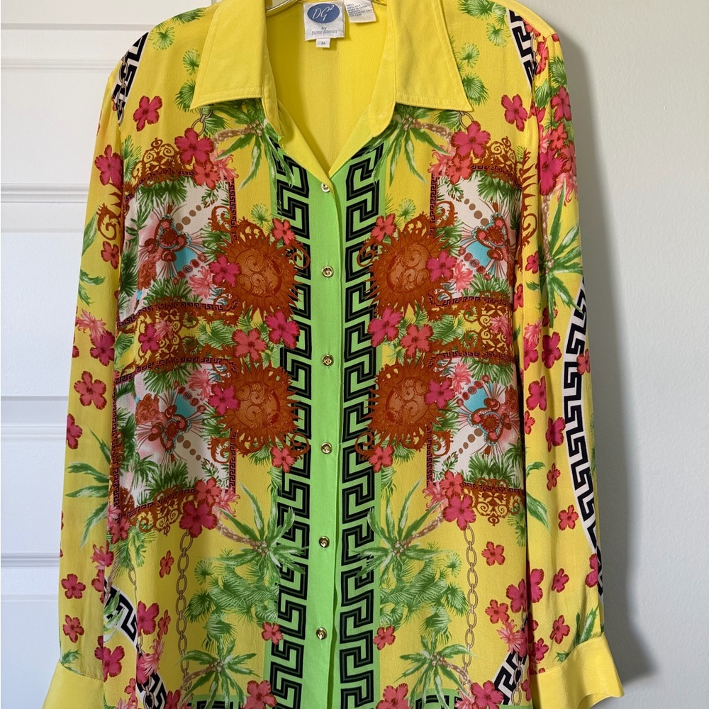 Diane Gilman Vintage Bright Yellow 100% Silk Blouse